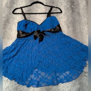Blue Lace Babydoll Chemise with Black Satin Accents